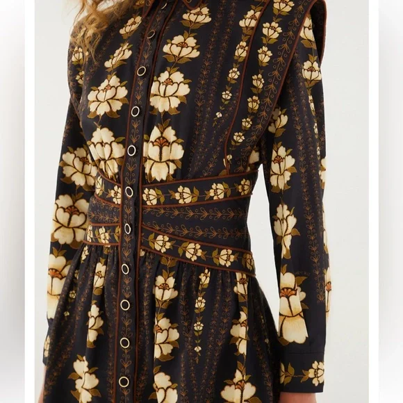 FARM Rio Black Embroidered Flowers Long Sleeve Organic Cotton Mini Dress - Picture 3 of 5